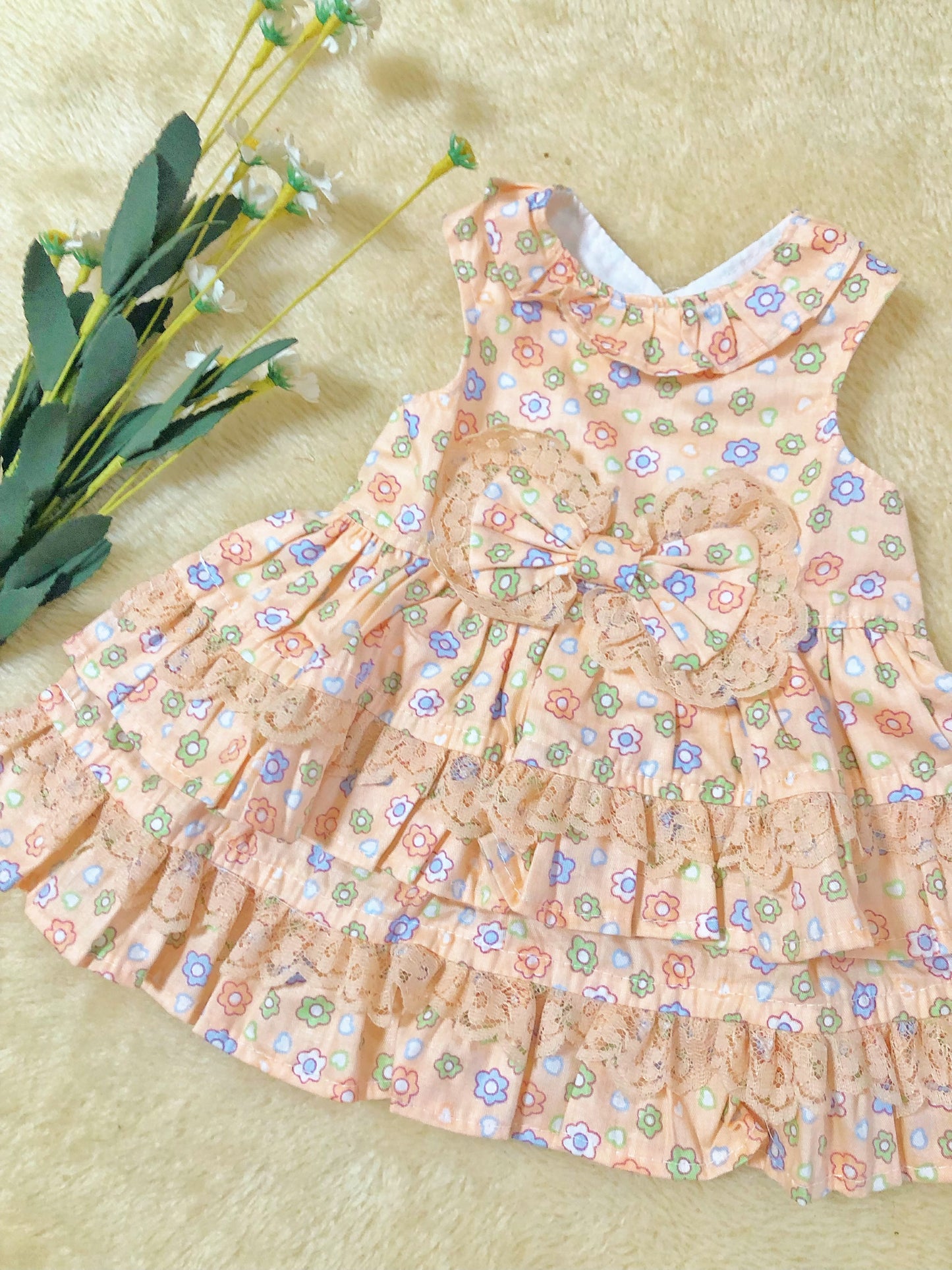 Cream Floral Pet Handmade Dress