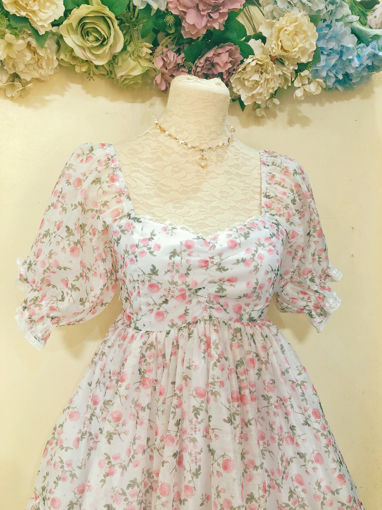 Pink Floral Organza Handmade Dress