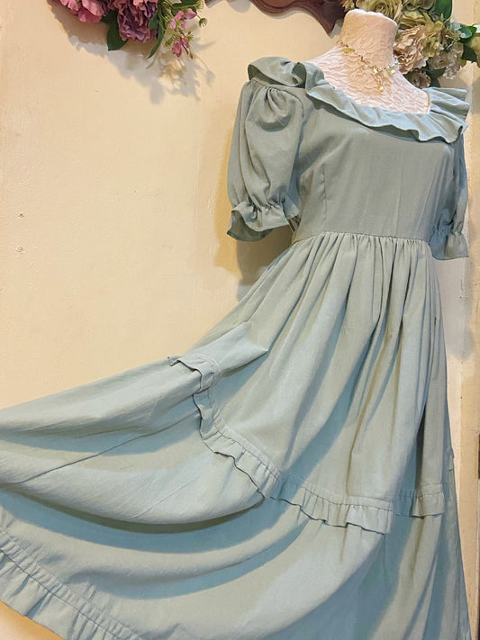 Lovely Green Linen Dress Handmade Dress