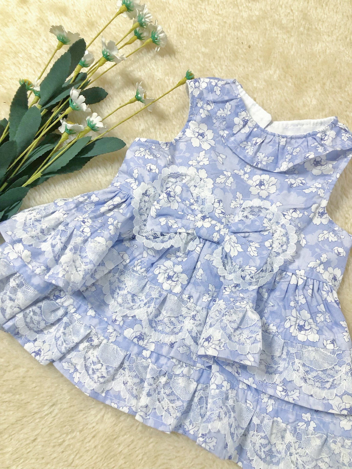 Blue Floral Pet Handmade Dress
