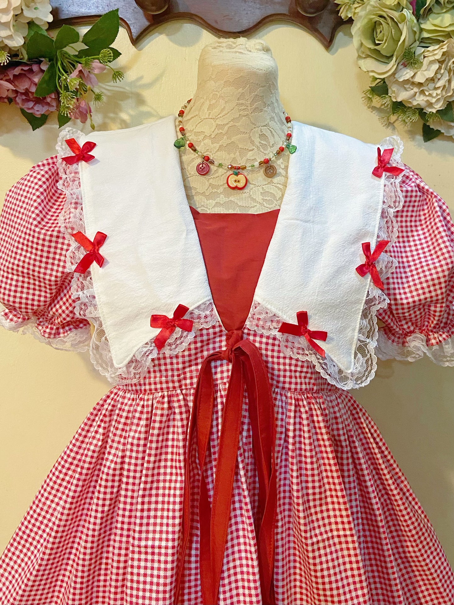 Red Ribbon Gingham Dress Handmade Dress