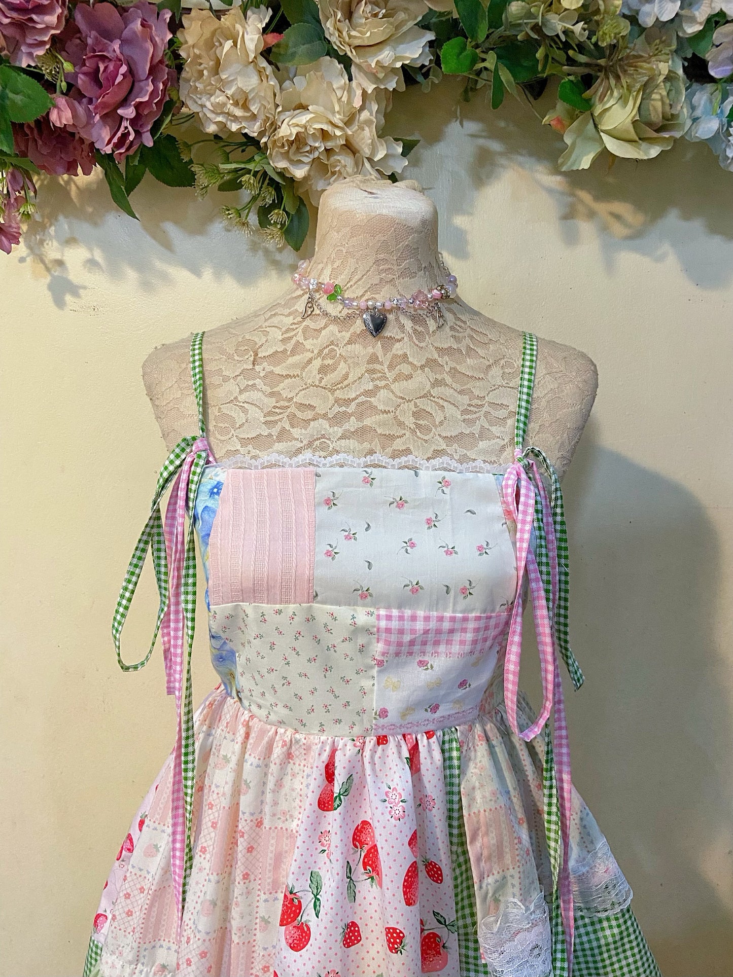 Strawberry Garden Gingham Patchwork Dress