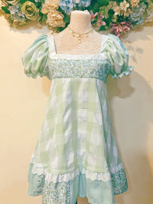 Retro Green Patchwork Handmade Dress