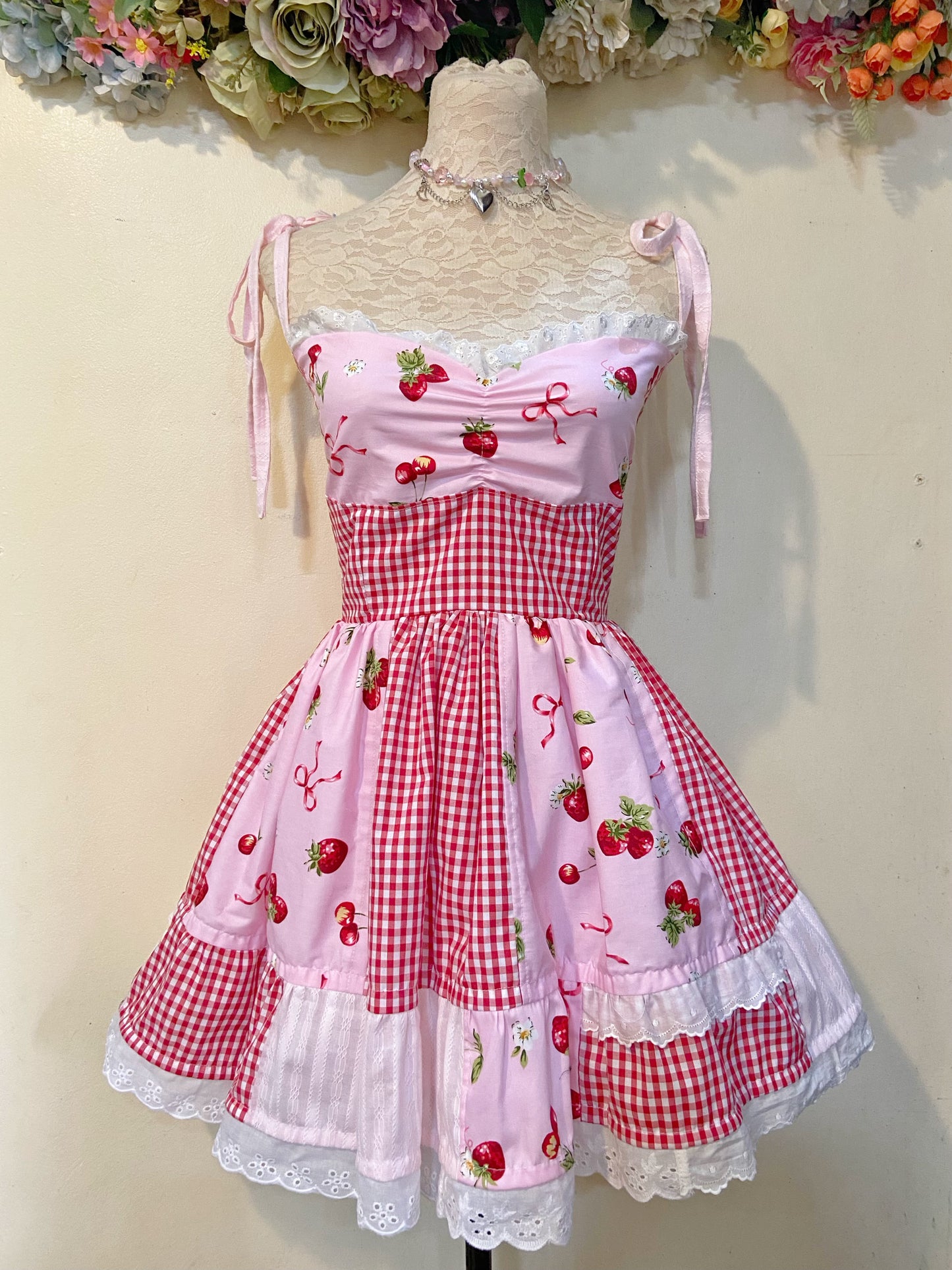 Strawberry Picnic Patchwork Handmade Dress