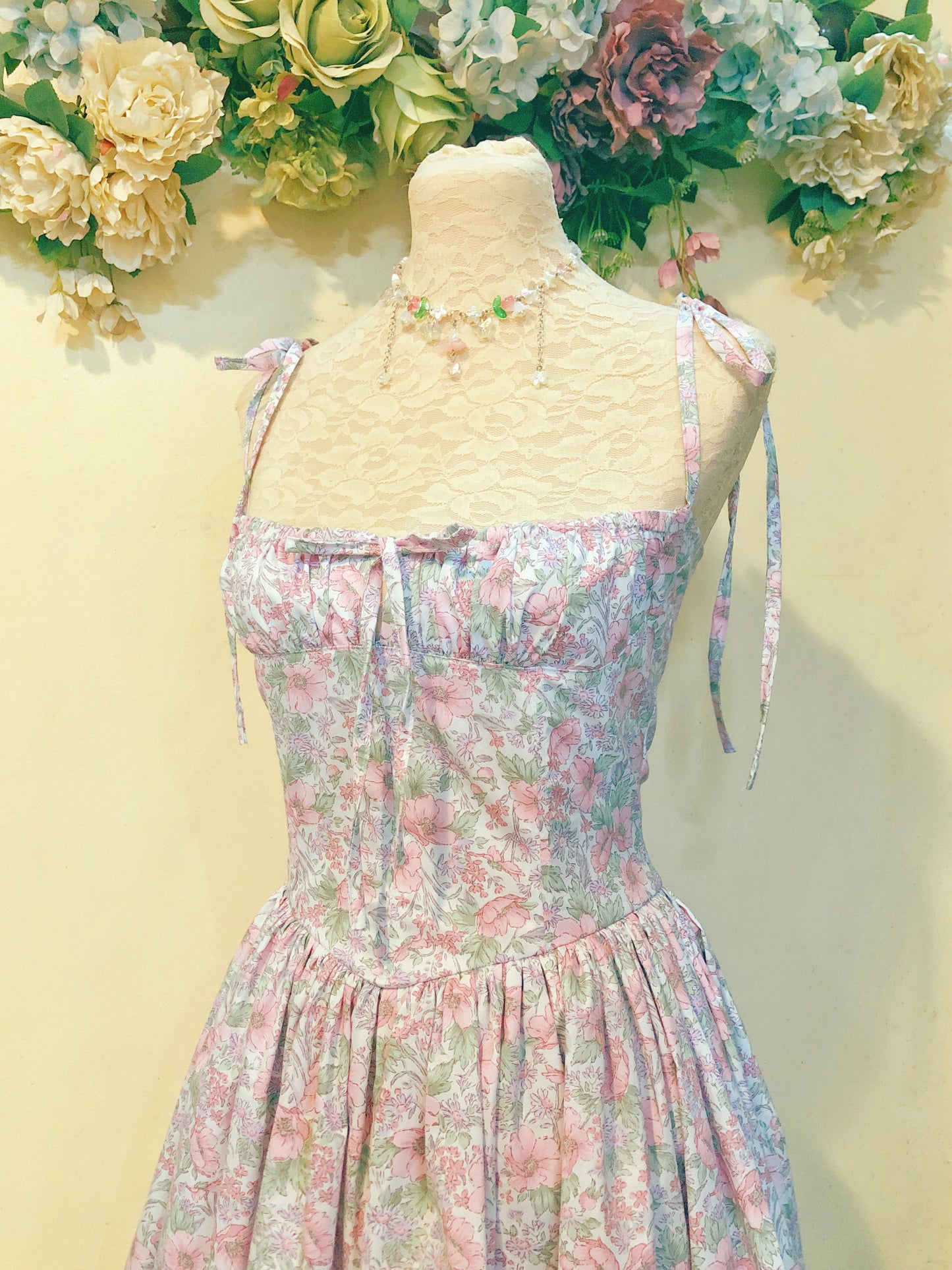 Pink Flower in the Garden Corset Handmade Dress