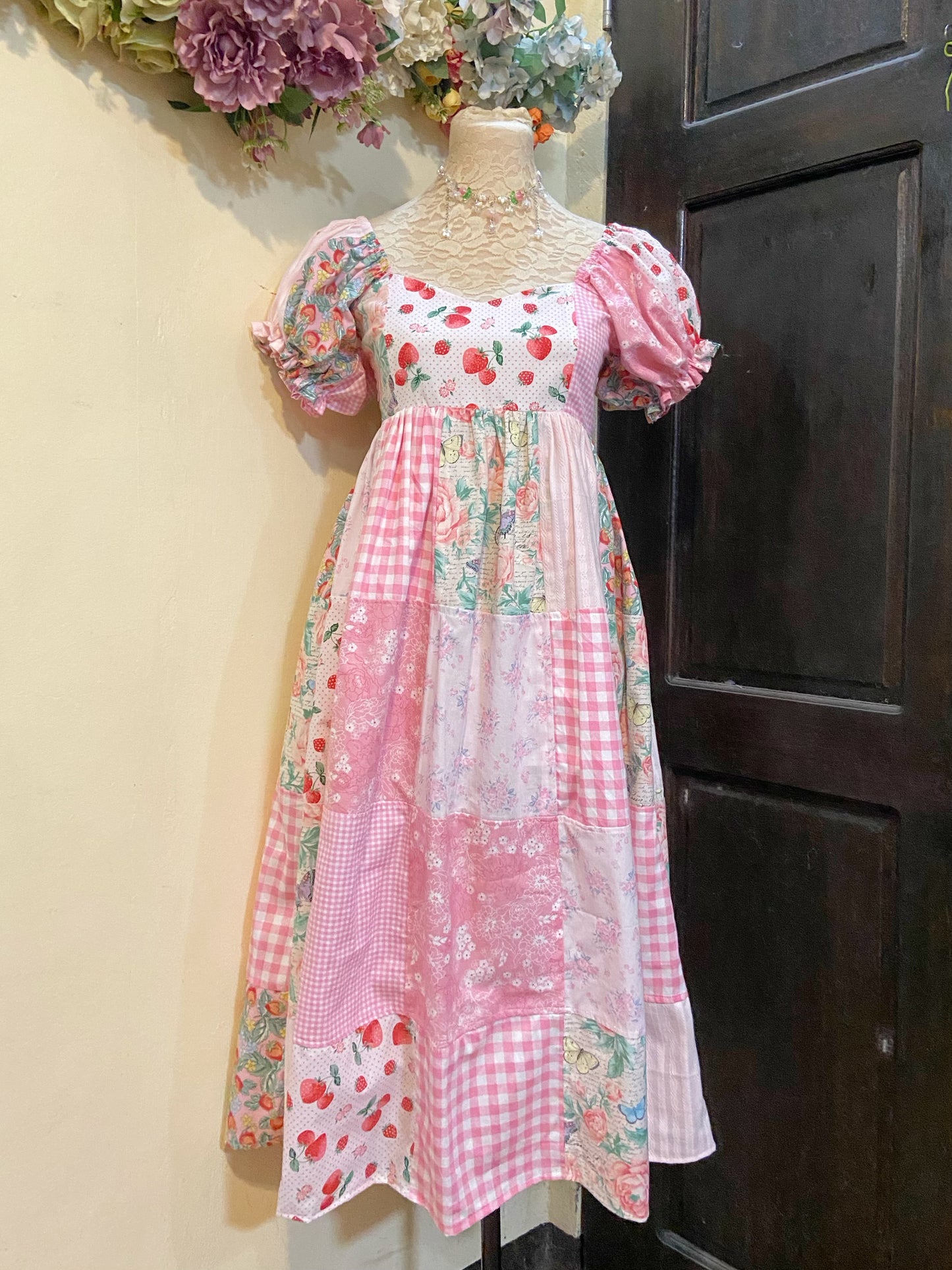 Sweet Strawberry Patchwork Handmade Dress