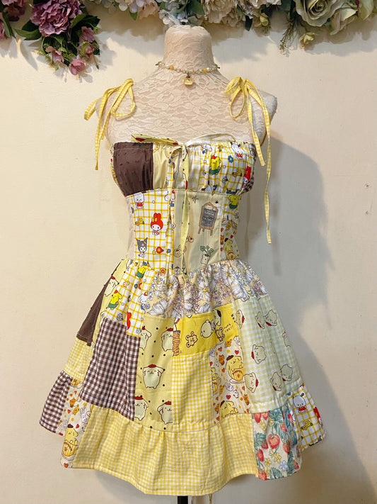 Cute Corset Patchwork Handmade Dress