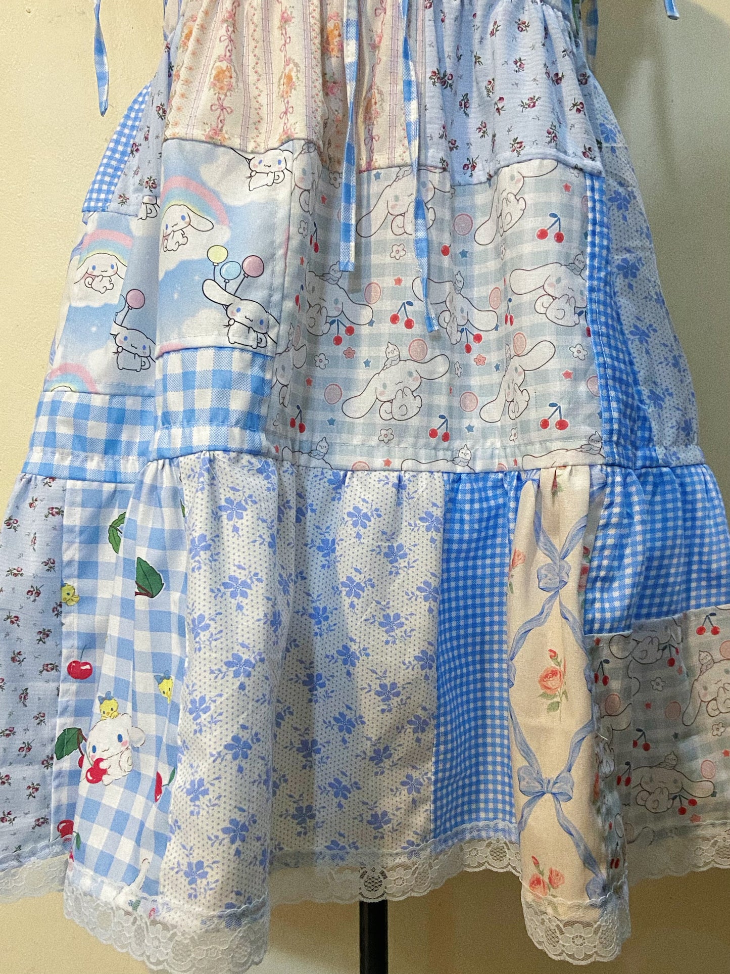 Blue Cute Duster Patchwork Handmade Dress
