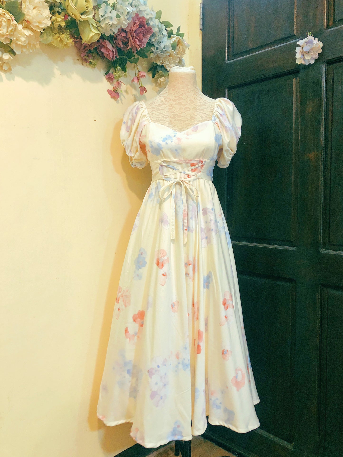 Hydrangea Cream Long Handmade Dress