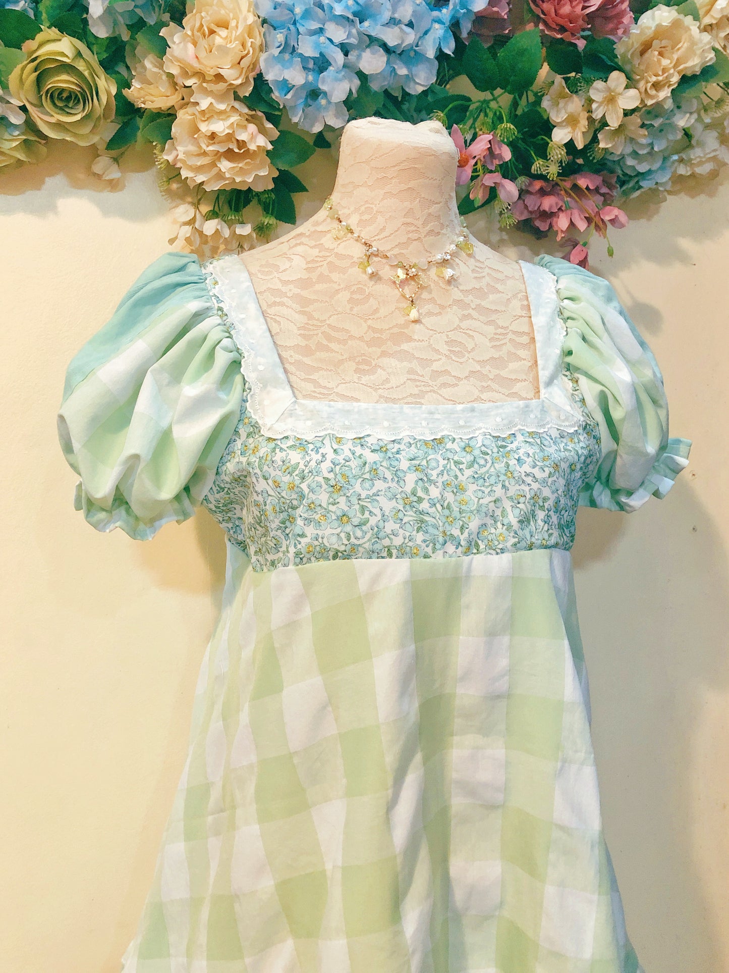 Retro Green Patchwork Handmade Dress