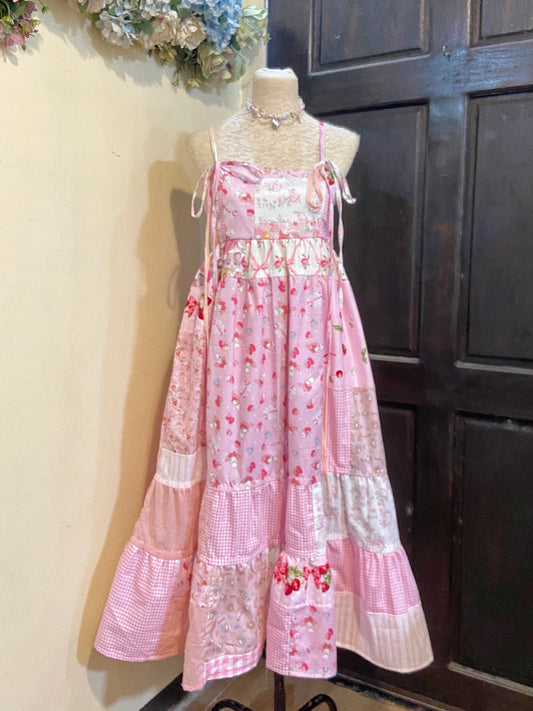 Cute Pink Patchwork Handmade Dress