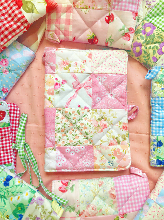 A5 Pink Flowers Quilted Patchwork Journal / Notebook Cover