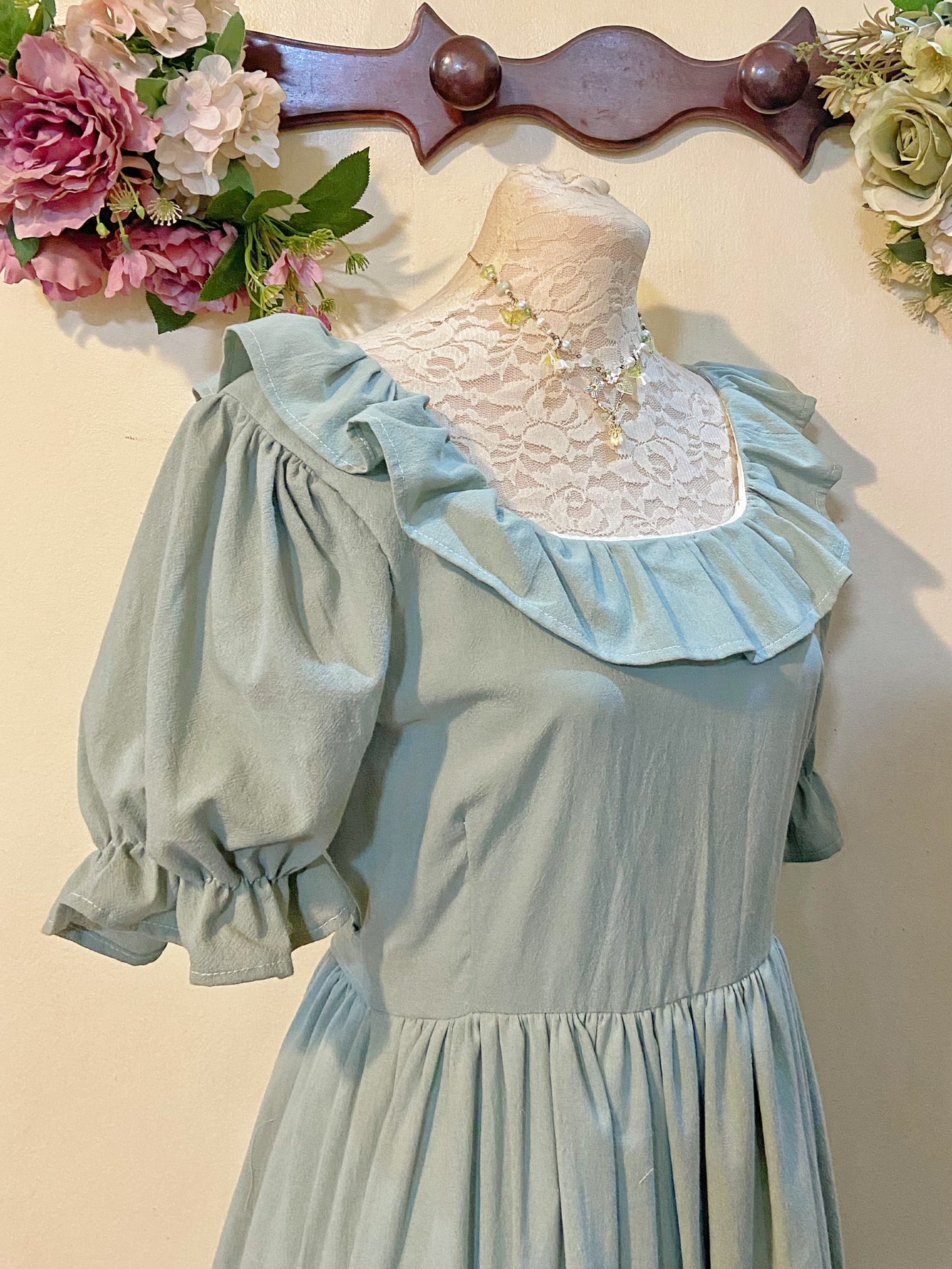 Lovely Green Linen Dress Handmade Dress