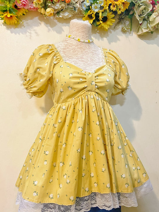 Yellow Florals Mini Handmade Dress