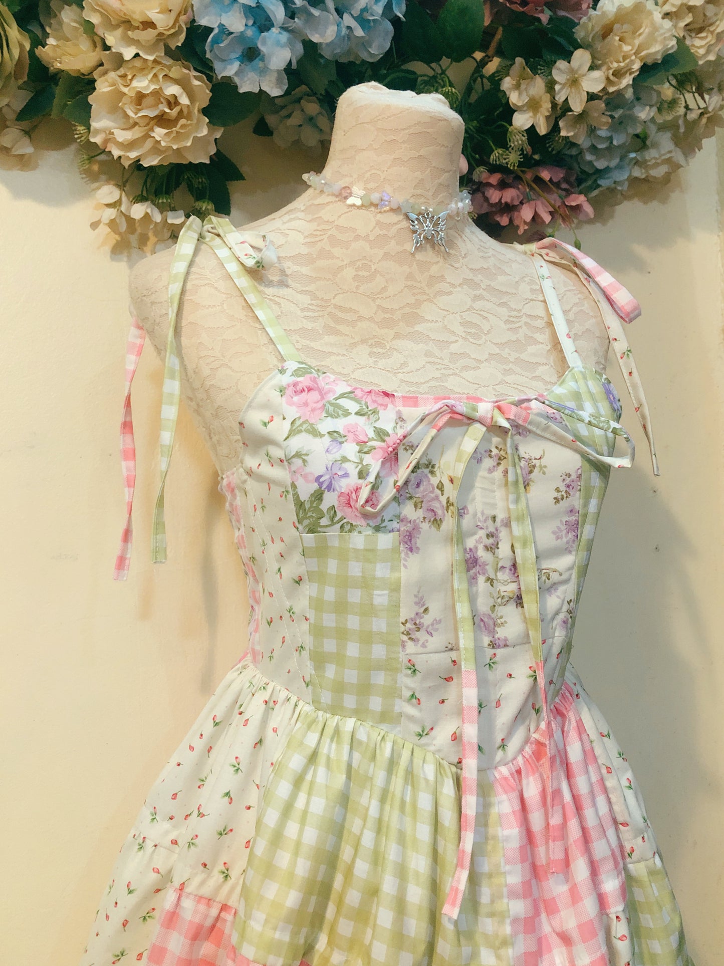 Picnic At the Fields Corset Patchwork Handmade Dress