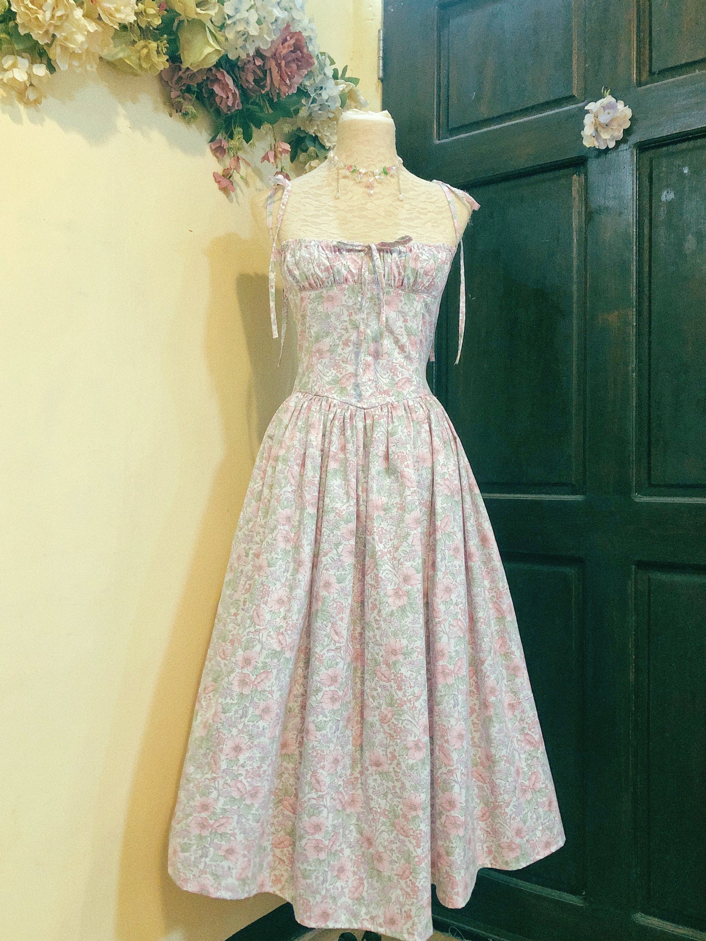 Pink Flower in the Garden Corset Handmade Dress