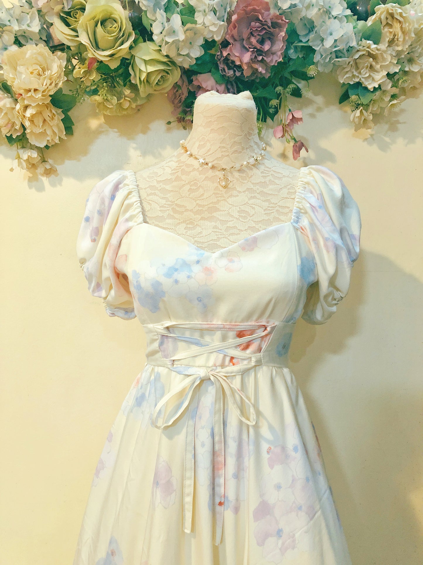 Hydrangea Cream Long Handmade Dress