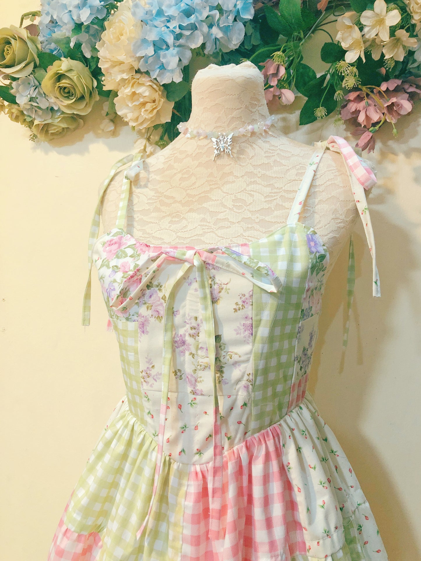 Picnic At the Fields Corset Patchwork Handmade Dress