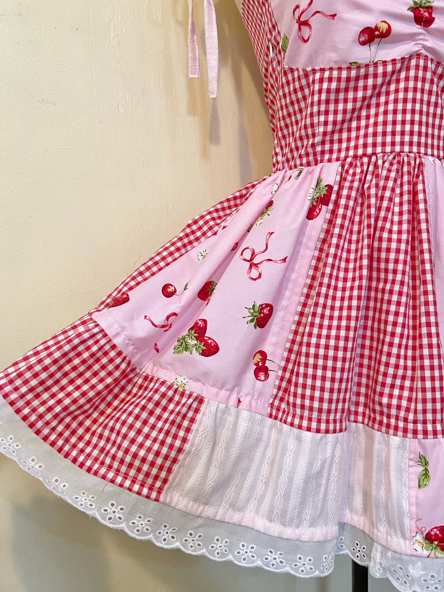 Strawberry Picnic Patchwork Handmade Dress