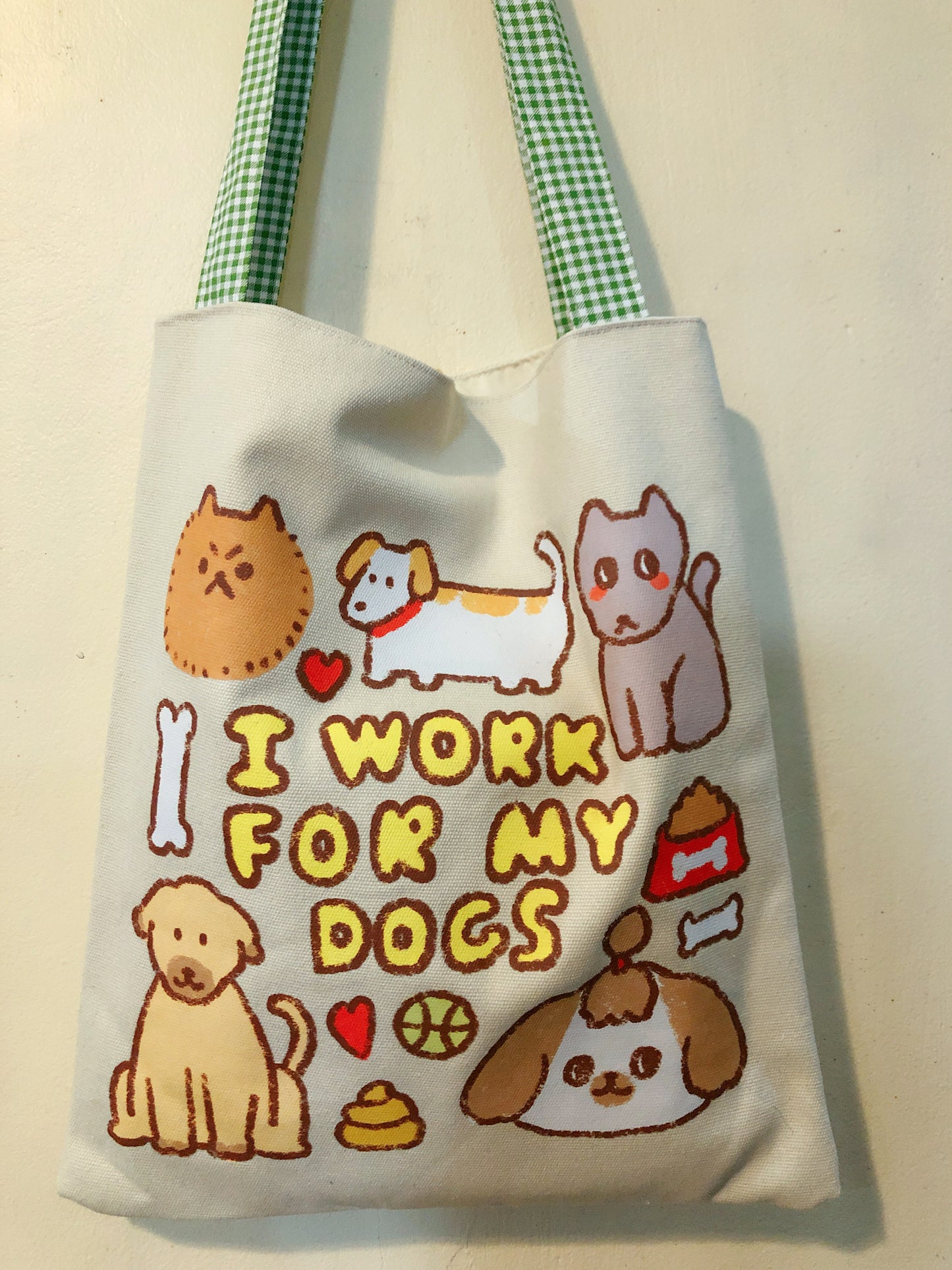 I work for mg dogs Handmade Tote Bag