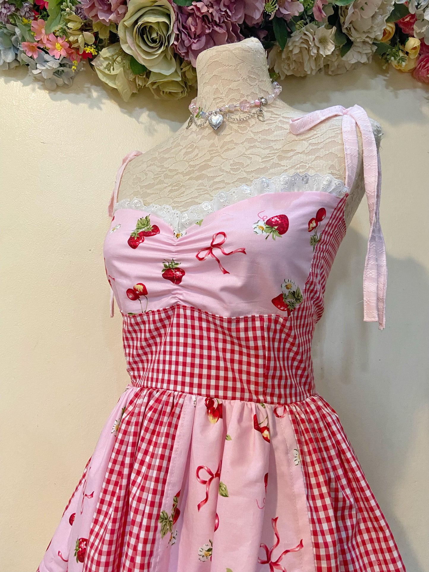 Strawberry Picnic Patchwork Handmade Dress