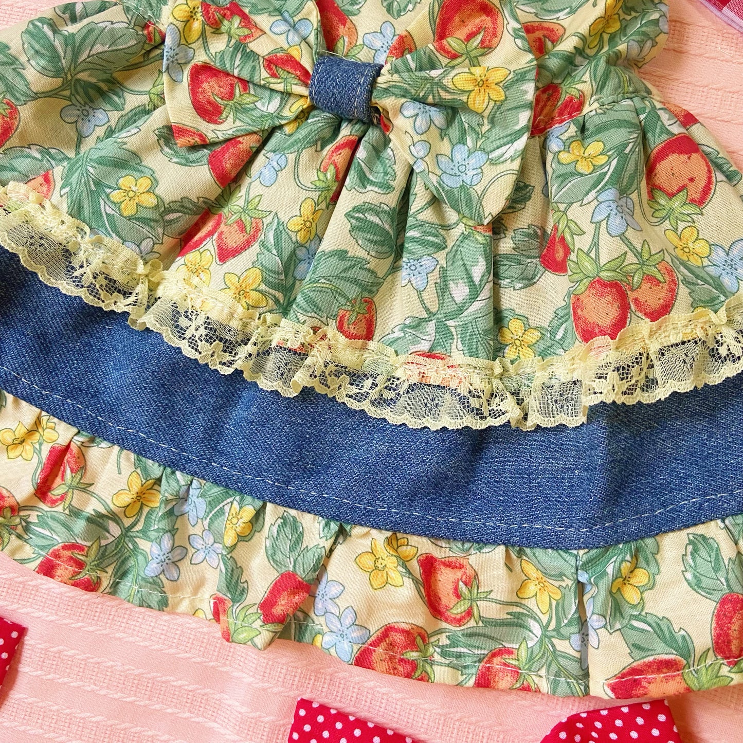 Strawberry Denim Pet Handmade Dress