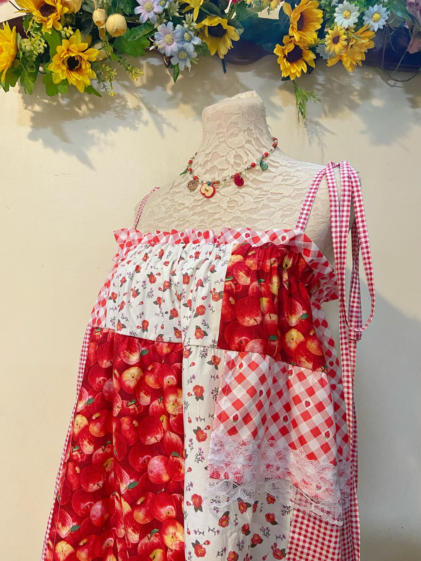 Apple Strawberry Jam Duster Patchwork Dress