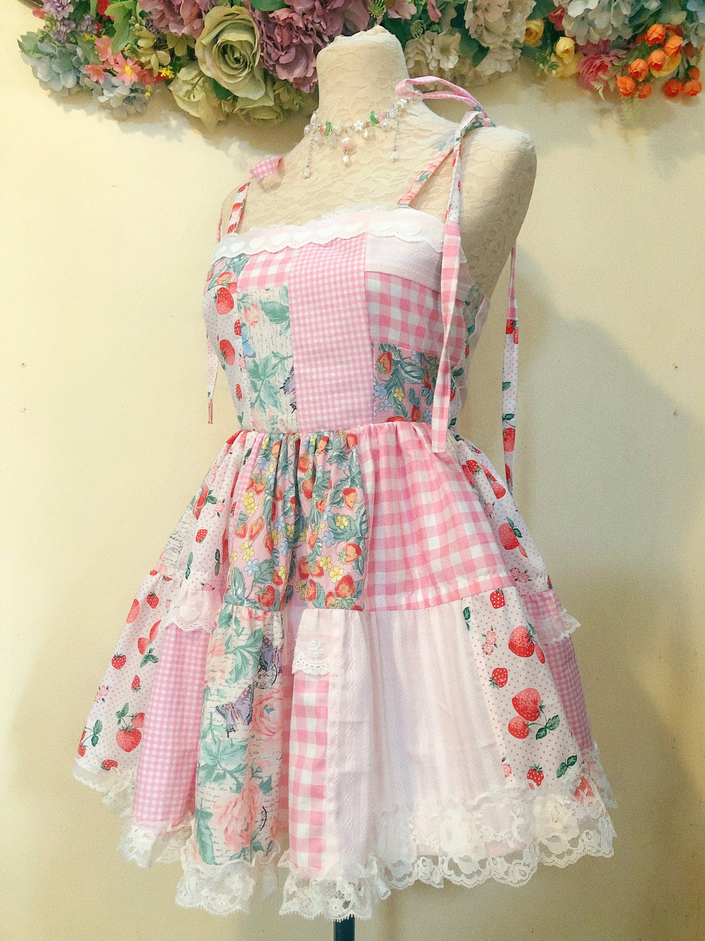 Pink Floral Patchwork Handmade Dress