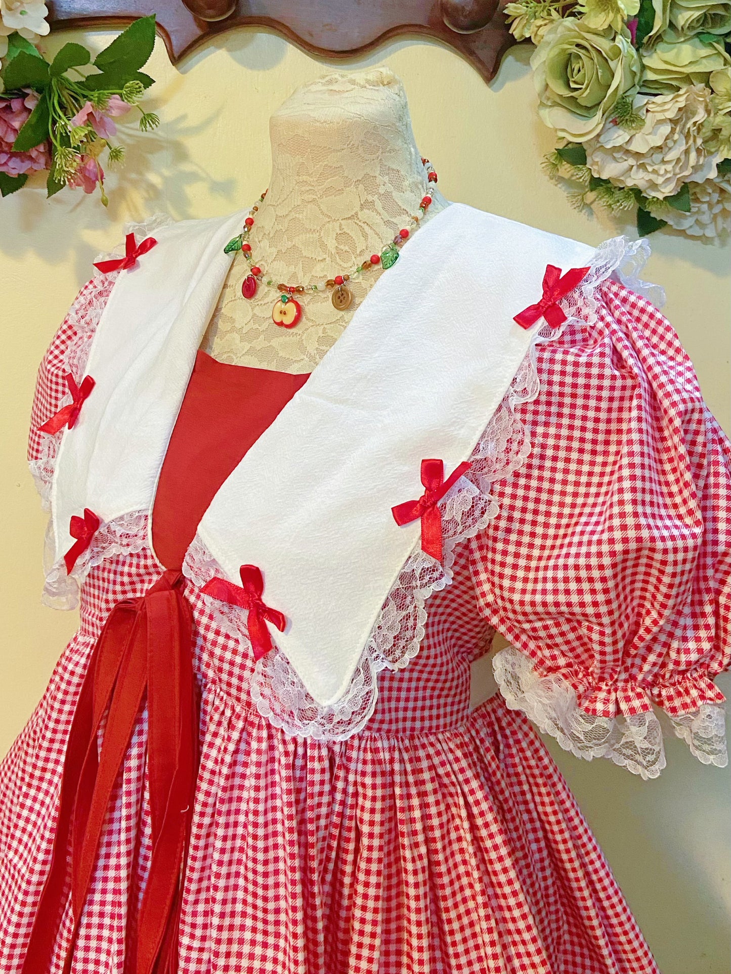 Red Ribbon Gingham Dress Handmade Dress