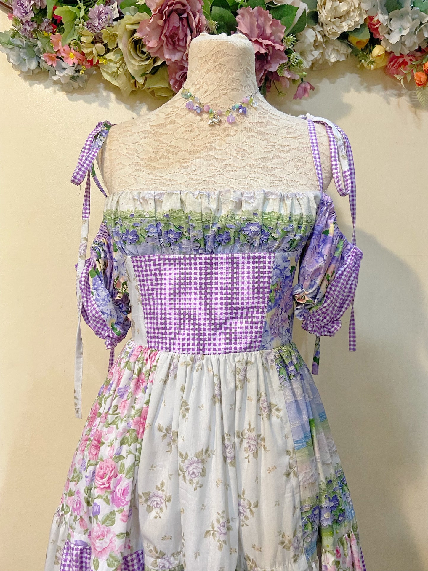 Purple Fields Milkmaid Patchwork Handmade Dress