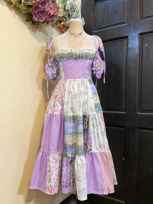 Purple Fields Milkmaid Patchwork Handmade Dress