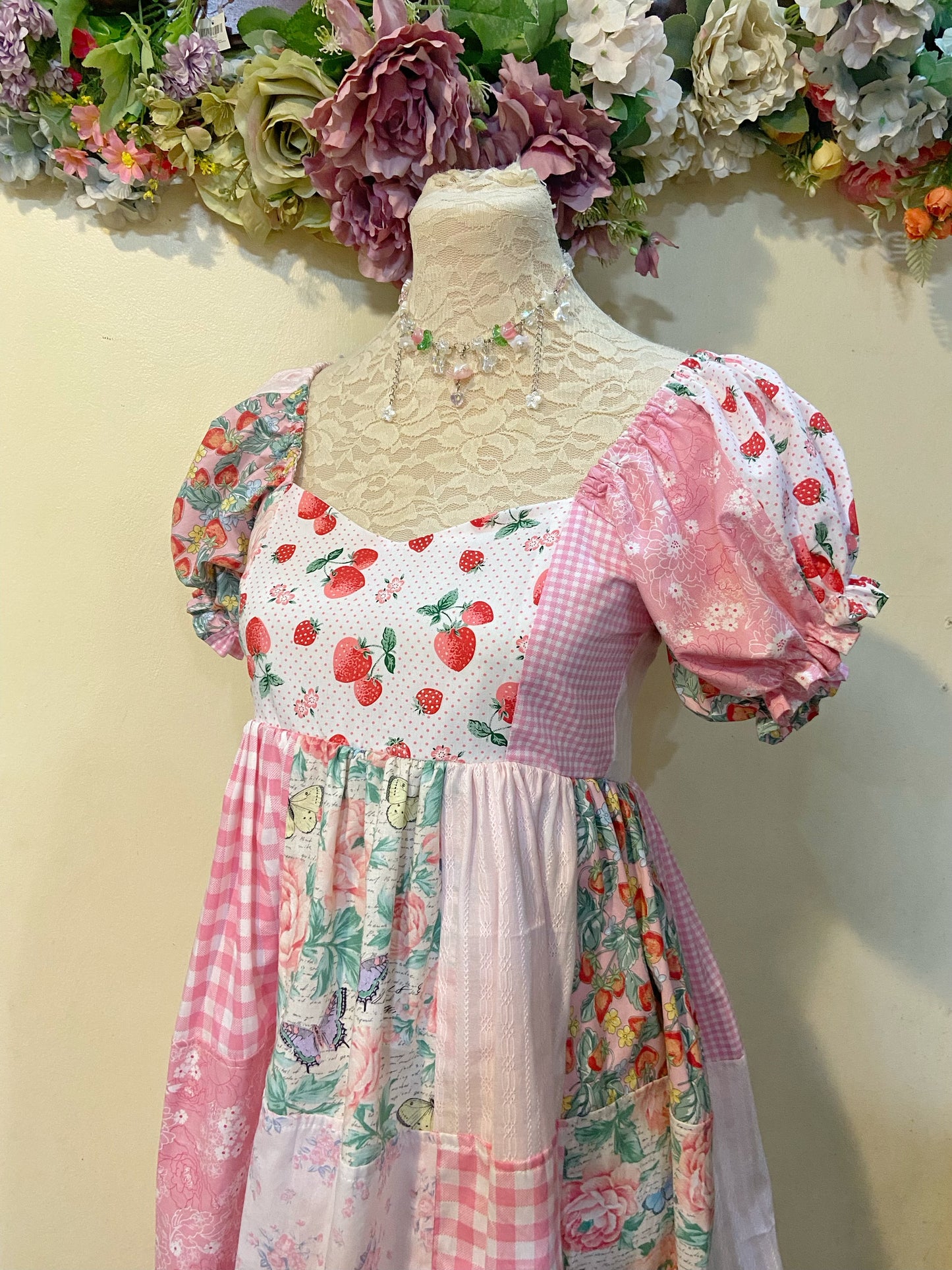 Sweet Strawberry Patchwork Handmade Dress