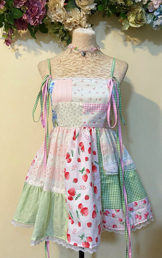 Strawberry Garden Gingham Patchwork Dress
