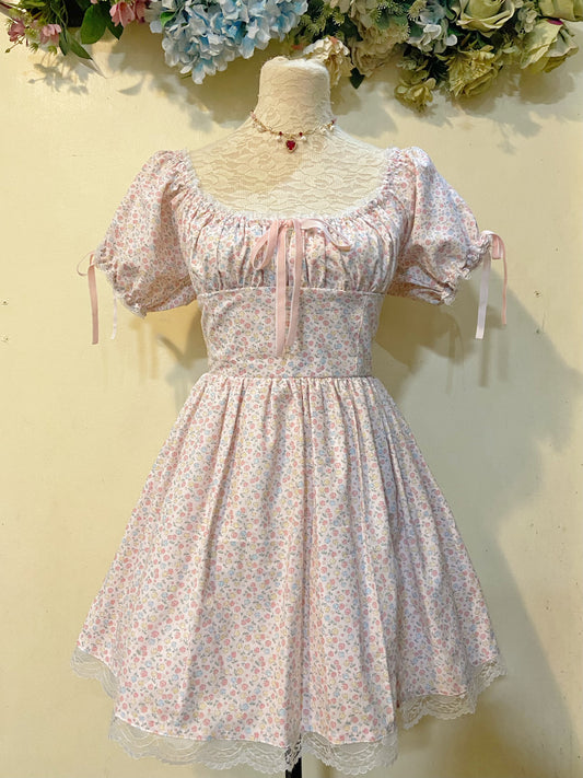 Pink Blooms Milkmaid Handmade Dress