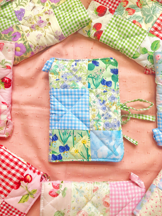 A6 Blue and Green Quilted Patchwork Journal / Notebook Cover