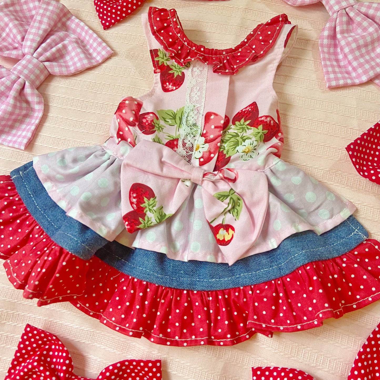 Pink Strawberry Denim Pet Handmade Dress