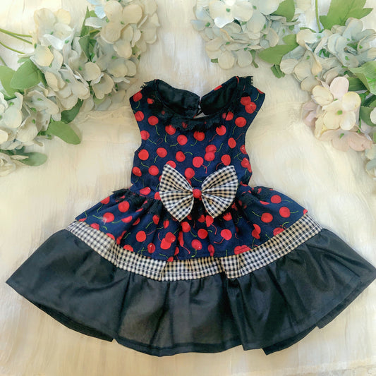 Cherry Black Ruffle Pet Handmade Dress