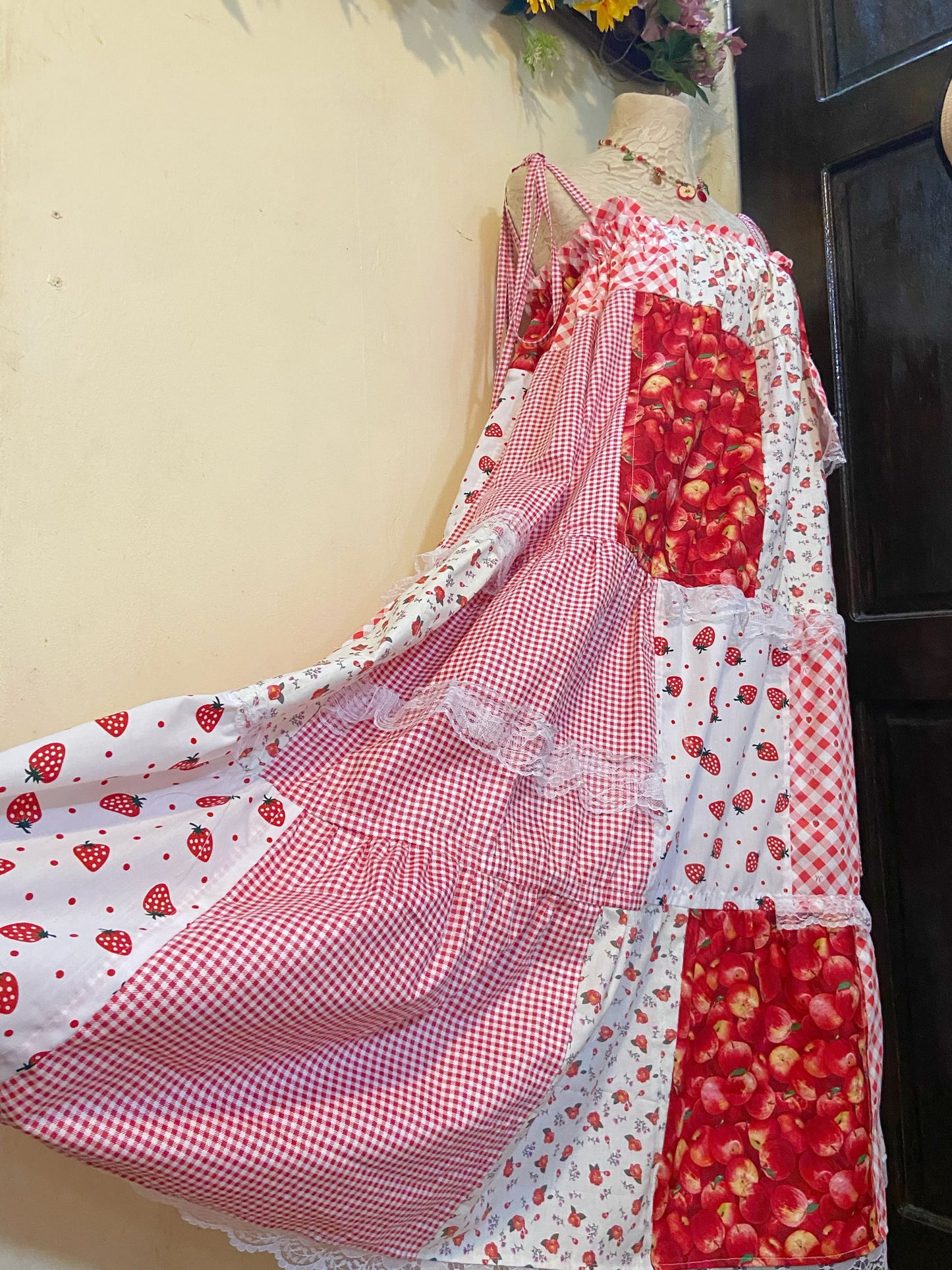 Apple Strawberry Jam Duster Patchwork Dress