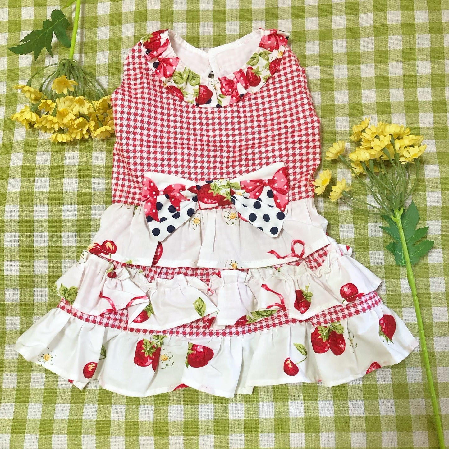 Gingham Strawberry Pet Handmade Dress