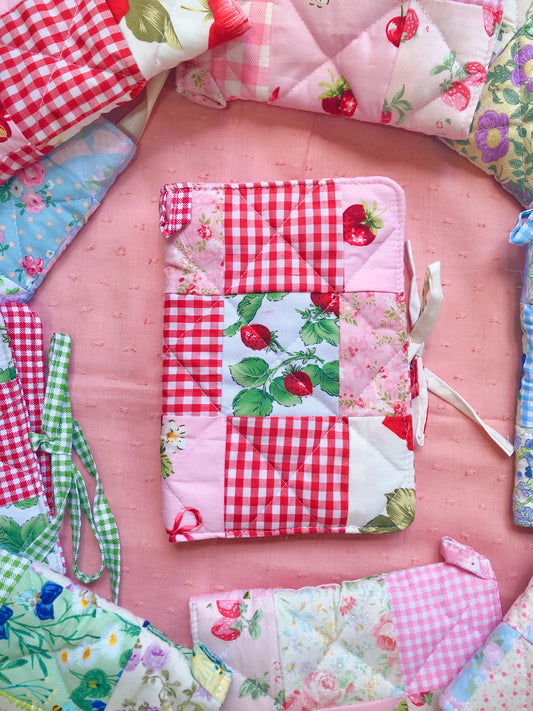 B6 Red and Pink Strawberry Quilted Patchwork Journal / Notebook Cover