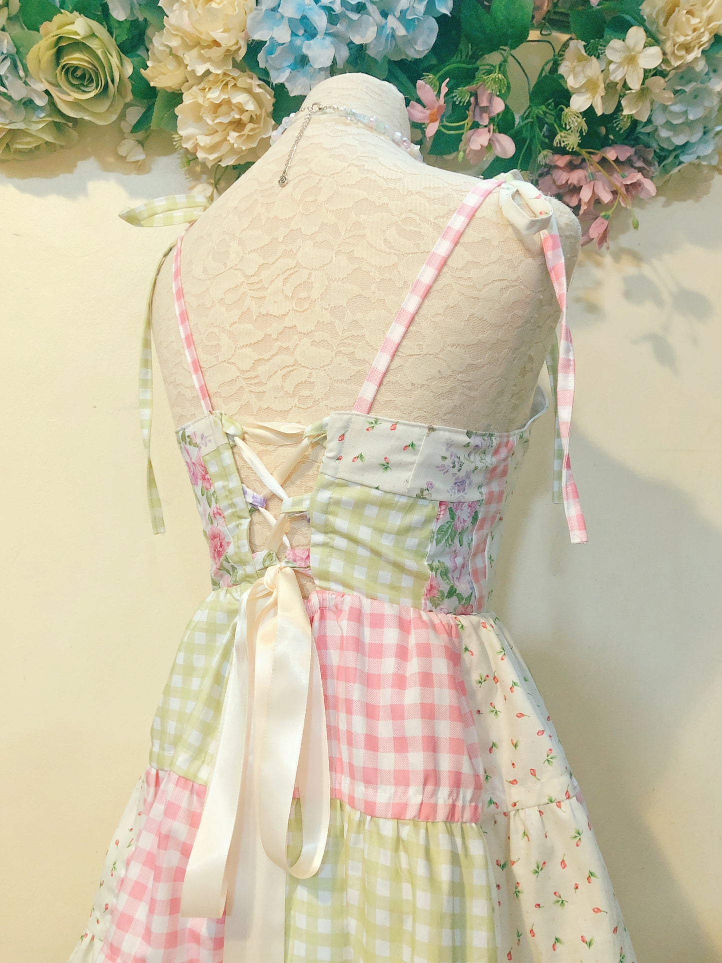 Picnic At the Fields Corset Patchwork Handmade Dress