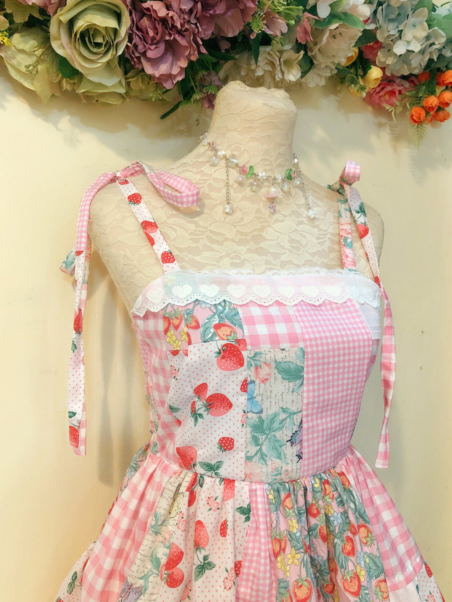 Pink Floral Patchwork Handmade Dress