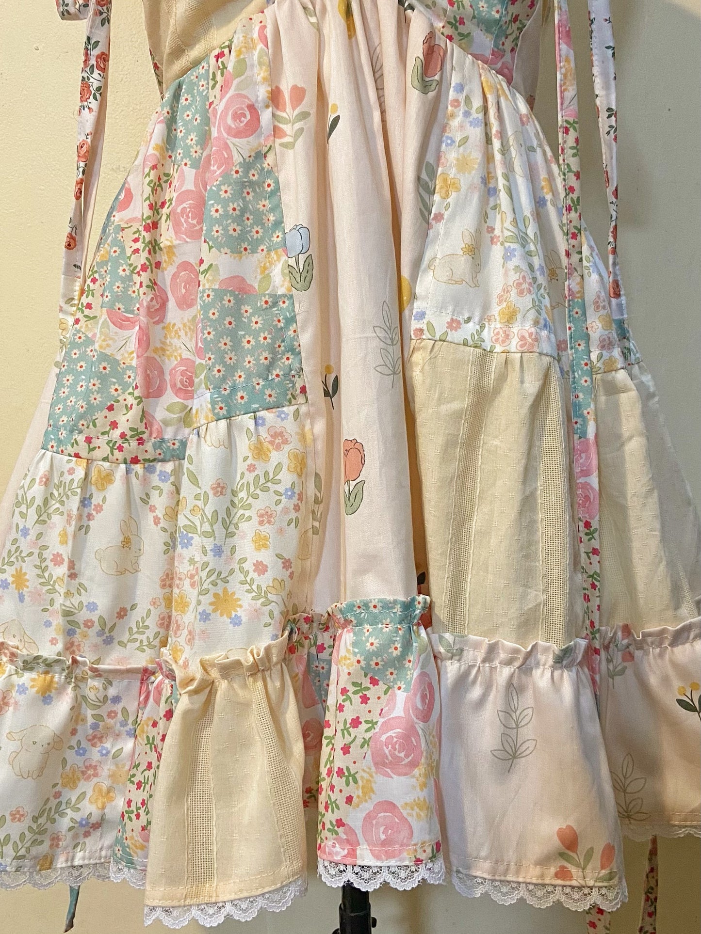Dainty Cream Patchwork Handmade Dress