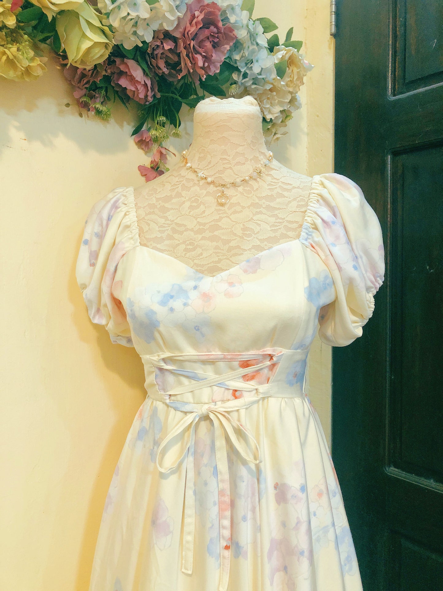 Hydrangea Cream Long Handmade Dress