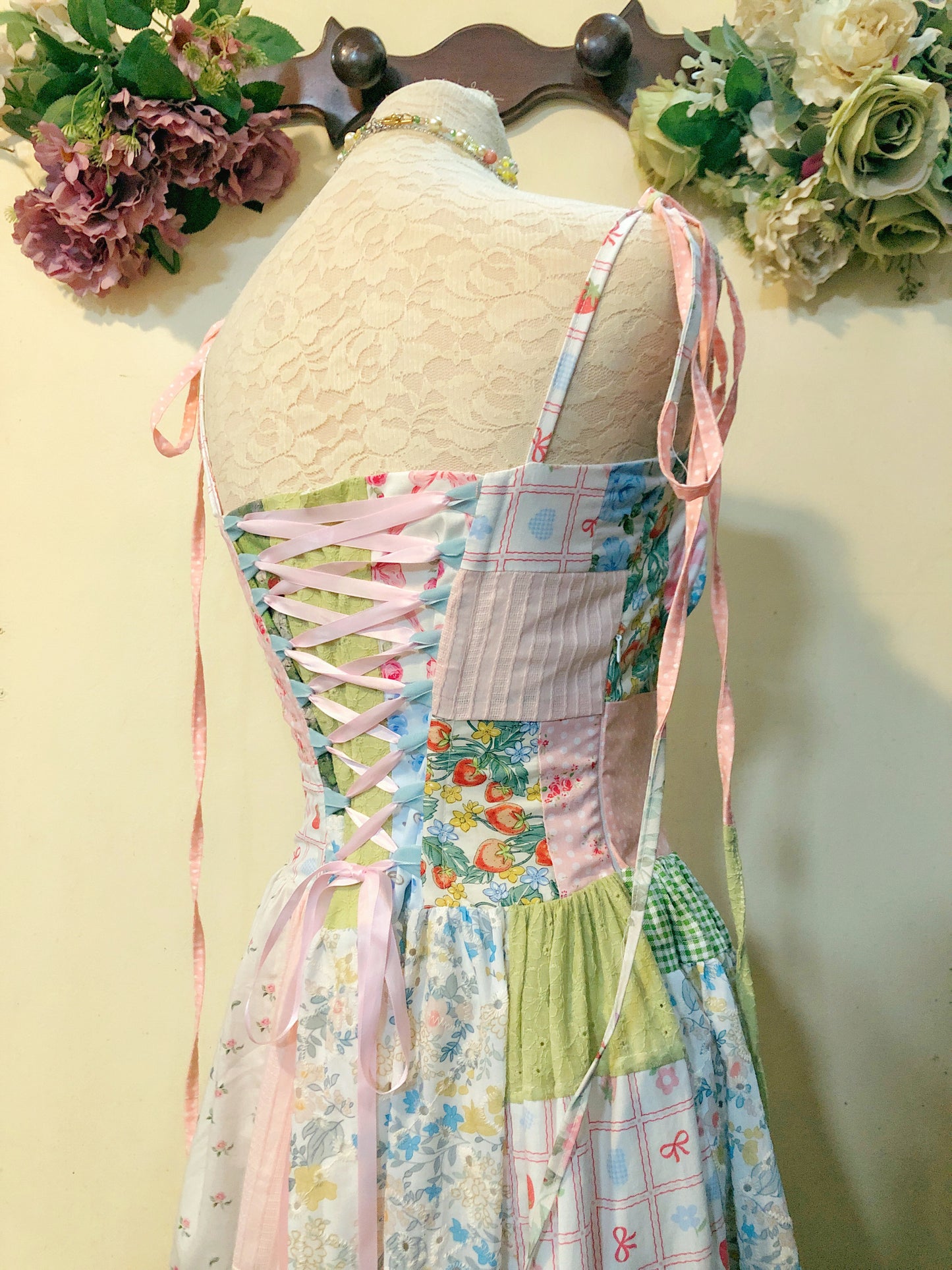 Garden of Flowers Patchwork Corset Handmade Dress