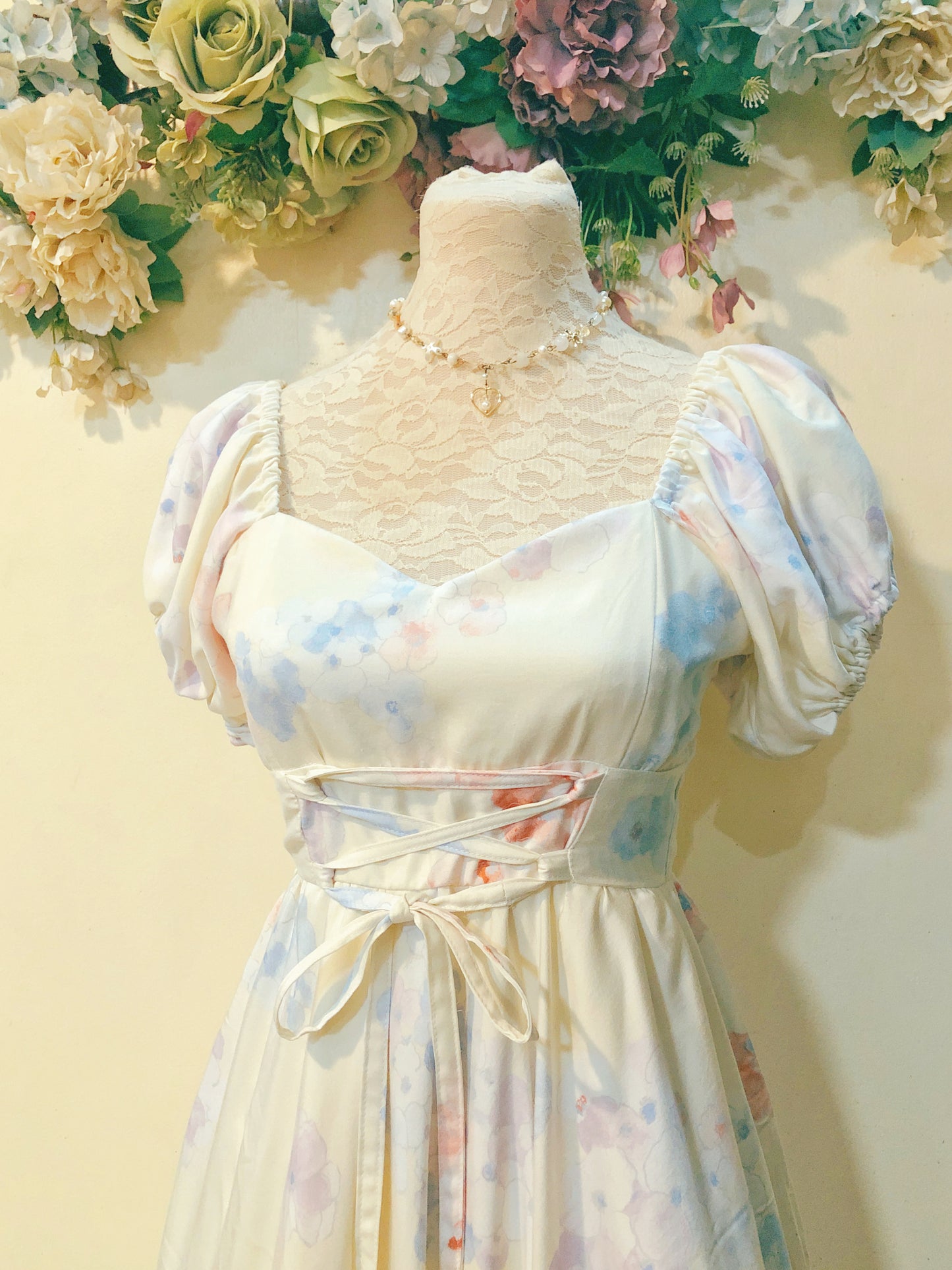 Hydrangea Cream Long Handmade Dress