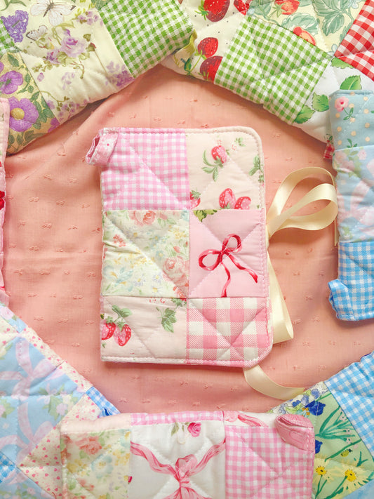 A6 Strawberry Pink Ribbon Quilted Patchwork Journal / Notebook Cover
