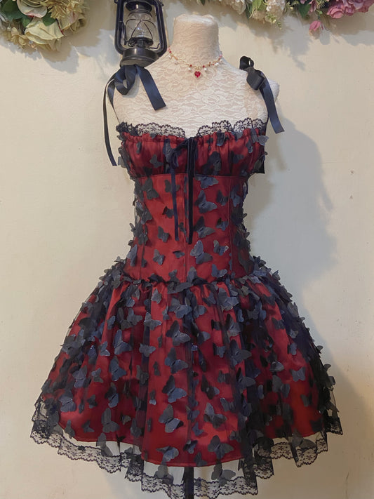 Black Butterflies Corset Dress Handmade Dress