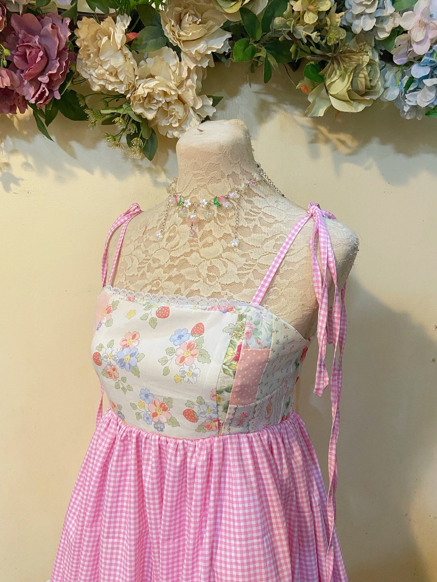 Cutie Pink Gingham Patchwork Dres