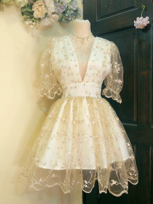 Lovely Cream Tulle Handmade Dress